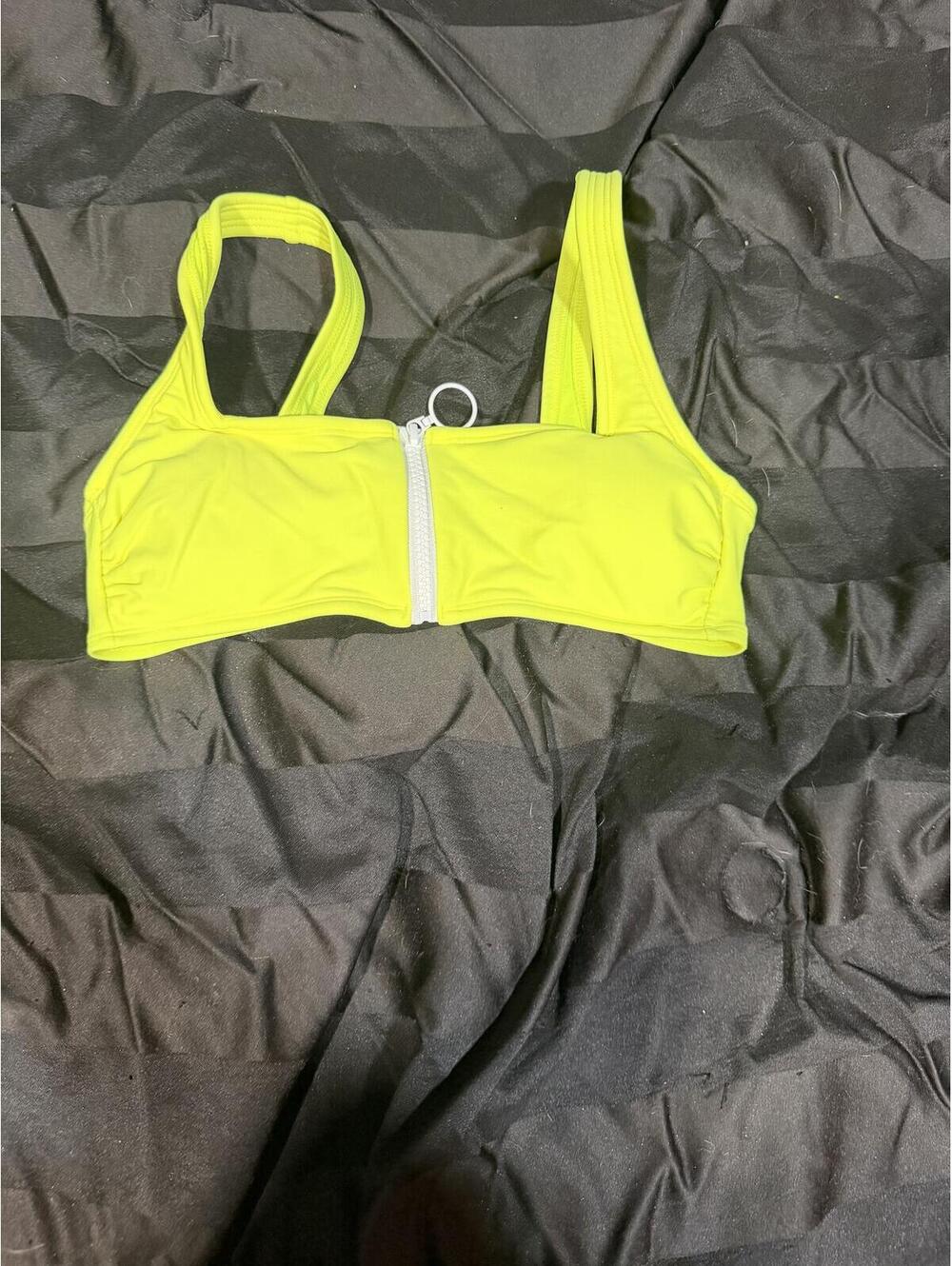 Xhilaration Neon Yellow Zip Front Bikini‎ Top Small